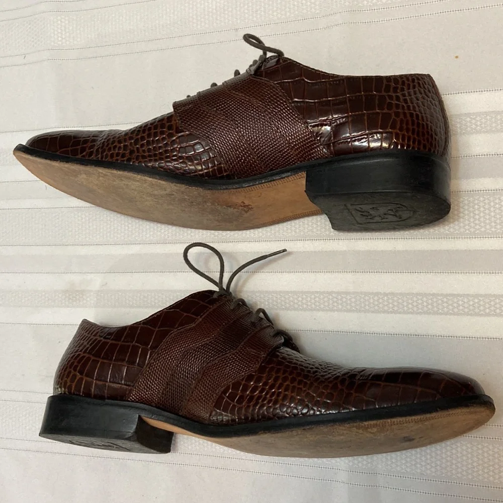 Stacy Adams Mens Brown Croc Print All Leather Oxford Dress Shoe - Nice! size 10